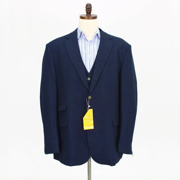 Moran X 52L 46x33 Navy Full Suit 3-Piece 2-Button Herringbone R585